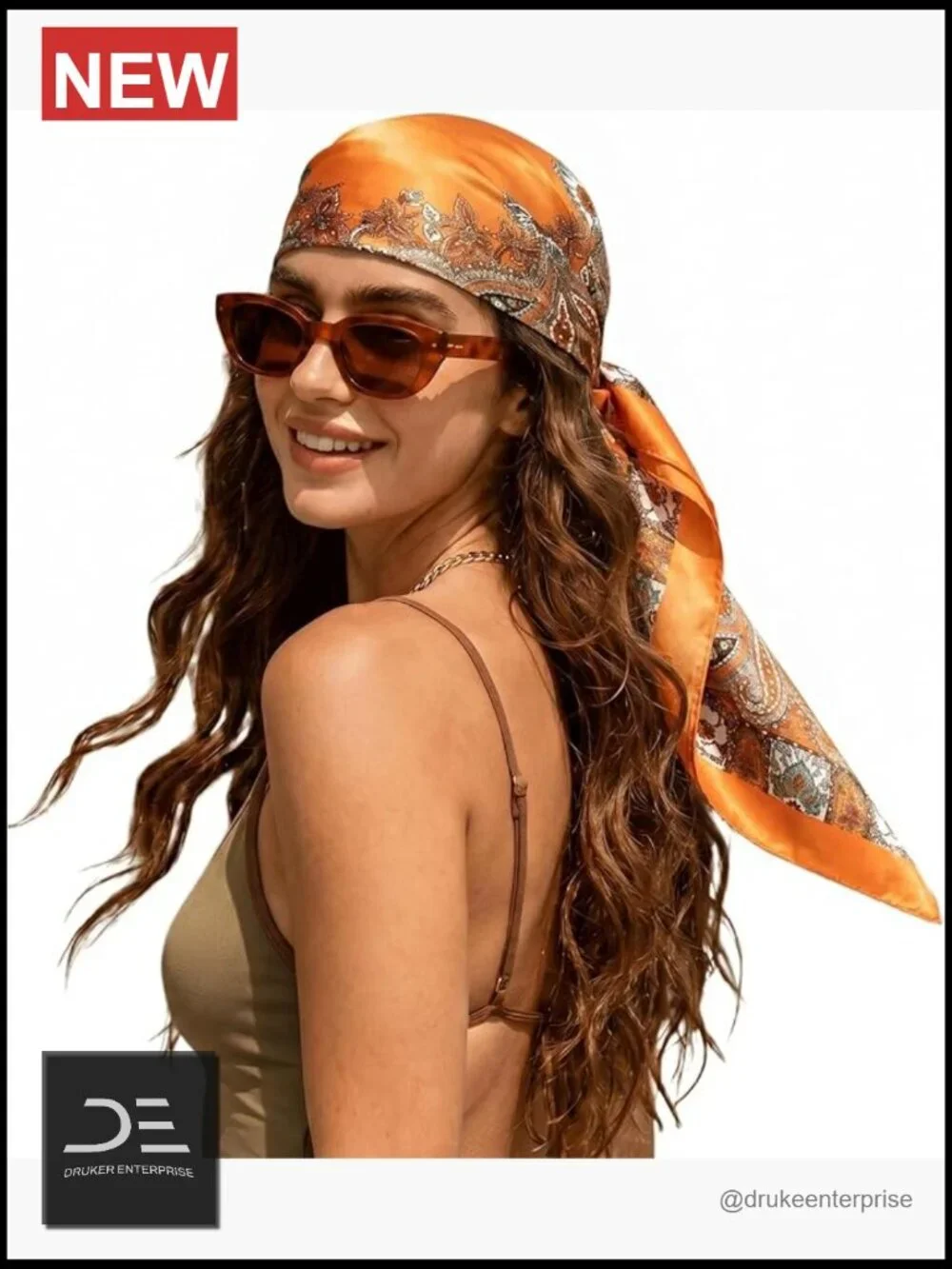 Large 35 Inch Square Satin Head Scarf for Women - Polyester Hair Wrap Bandana